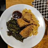 chicken, collards, mac n cheese at The Hogtown Vegan in Toronto