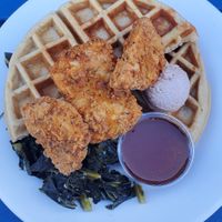 Un- chicken and waffles at The Hogtown Vegan in Toronto