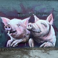 Piggy mural by the patio  at The Hogtown Vegan in Toronto
