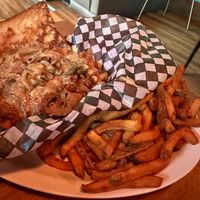 Philly Cheez-steak with Fries  at The Hogtown Vegan in Toronto