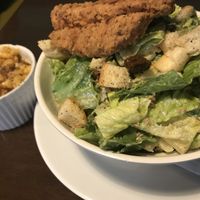 Mac and cheese side with ceasar salad at The Hogtown Vegan in Toronto
