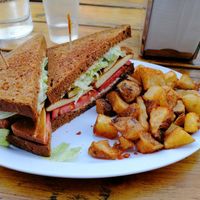 vegan BLT with home fries at The Hogtown Vegan in Toronto