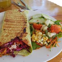 Vegan burrito at Morganics Cafe and Store in Orbost