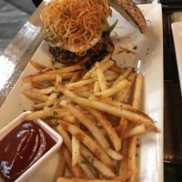 Vegan 66 Crunch burger with fries  at Brixens in Albuquerque