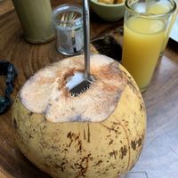 Coconut and a fresh orange juice  #Veganuary at Choux Choux Cafe in Playa Del Carmen