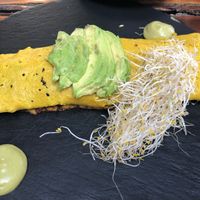 Vegan omelette.  Filled with mushrooms.   at Choux Choux Cafe in Playa Del Carmen