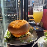 Korean chicken burger with added cheese   at Backstage Vegan Kitchen in Rotterdam