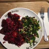 Vegan beetroot-quinoa salad and raw kale-raisin-almond salad at Sproutworks - Wujiang Lu in Shanghai