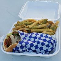 Falafel wrap and garlic fries. at Falafel Tree in Salt Lake City