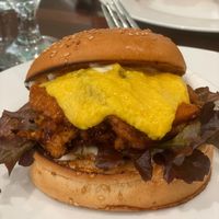 meat burger. Very great, tastes good, but for me it's very spicy. 
They can make it not spicy.  at The VOV in Negombo