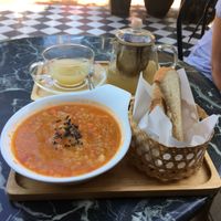 Soup and ginger tea  at Common Grounds Cafe in Vientiane
