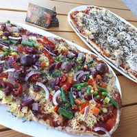 Different vegan and vegetarian pizza types and tastes at Veggie Bar Aura in Prilep