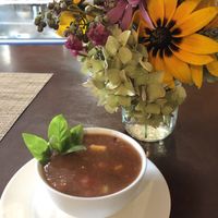 Peach gazpacho   at Sun Belly Cafe in Greenville