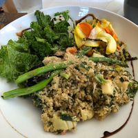 Portobello stuffed mushroom with creamy quinoa and roasted veggies - Daily Special at Sun Belly Cafe in Greenville