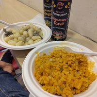 Primi, rice with pumpkin and artichoke and gnocchi with eggplant at Officina Vegana in Naples
