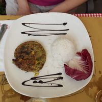 Quinoa Burger and basmati rice at Pizza Restaurant Centrale in Stresa