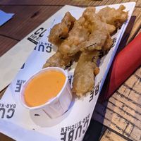 Frickles with sirachi mayo (VE) at The Cube Bar in Poulton-le-fylde