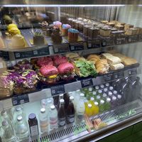 Cabinet with cakes and burgers  at SoulPod Foods in Croydon