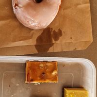 Glazed donut, peanut butter slice, pistachio and ginger slice, and passionfuit cheesecake slice. at SoulPod Foods in Croydon