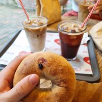 Blueberry bagel (pic was taken someplace else, they don't have seating area here) at SF Bagel in Seoul