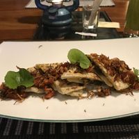 Cocconut Rotti stuffed with tempered banana blossom  at Jetwing Ayurveda Pavilions in Negombo