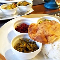 Suvandal rice with many different curries. at Jetwing Ayurveda Pavilions in Negombo