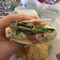 Vegan wrap called Issac Newton. Delicious. I added tofu and tomatoes  at Southland Books and Cafe in Maryville