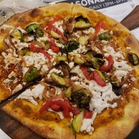 Brussel sprout pizza sub vegan cheese at Hungry's in Houston