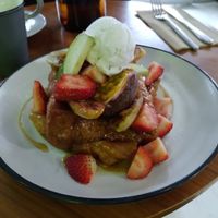 Vegan French toast with coconut icecream at The Natural Choice Cafe in Penrith