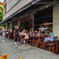 Outside of Mom's Creation - Alt Treptow on a beautiful summer evening at Mom's Creation - Alt Treptow in Berlin