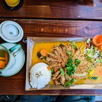 "Duck" with Mango Sauce and orange/ginger tea at Mom's Creation at Mom's Creation - Alt Treptow in Berlin