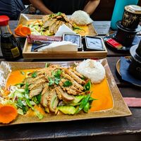 Two incredibly tasty fake "duck" dishes at Mom's Creation at Mom's Creation - Alt Treptow in Berlin
