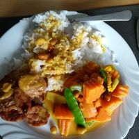 Take-away meal from Thai Chang TakeAway assembled at home
This is the homemade wokked tofu with (n° 315) wokked pineapple and vegetables in sweet and sour sauce.  at Thai Chang TakeAway in Maldegem