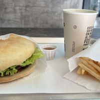 Vegan burger fries and lemonade   at Salma Falafels - Carrera 8 in Bogota