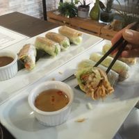 Shredded tofu rolls at the front, sliced tofu rolls at the back at An Chay in Edmonton