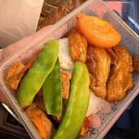 Pre-packed lunchbox: Sweet and sour tofu with rice at Vegieria in Heatherton