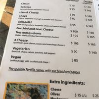 Menu page 1 at La Tortilleria in Isla Holbox