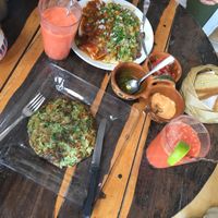 Fruit smoothies, chilaquiles and vegan tortilla at La Tortilleria in Isla Holbox