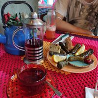 Tea, srawberry lemonade and leaf wraps at Cafe Naftalin K in Istanbul