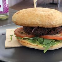 Beetroot and black bean burger  at Wild Plum Kitchen in Tamborine Mountain