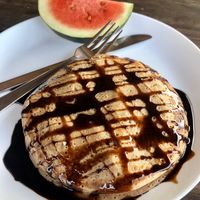 Vegan pancake with chocolate and banana! at Cafe Catamaran in Alappuzha