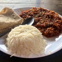 Vegan shakshuka, made with soya chunks. at Cafe Catamaran in Alappuzha