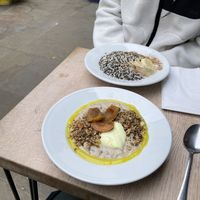 Lemon porridge and banana tahini porridge   at 26 Grains in London