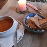 lovely tomato and basil soup at Charlotte's by De Brugsche Tafel in Bruges