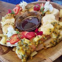 Sunday funday waffles! at a'a Roots Health Cafe in Lahaina