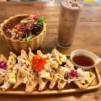 Tofu scramble bowl and banana/coconut waffles at a'a Roots Health Cafe in Lahaina