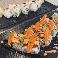 Mushroom lovers roll (front); vegan spider roll (back). Yummy!  at VeggiEAT - Henderson in Henderson