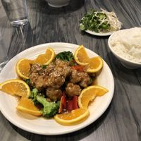 Orange chicken w/ side of rice at VeggiEAT - Henderson in Henderson