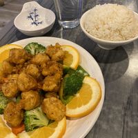 Orange chicken with rice at VeggiEAT - Henderson in Henderson