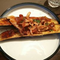 Roasted eggplant, mushrooms, shallots sauce at Etude in Paris